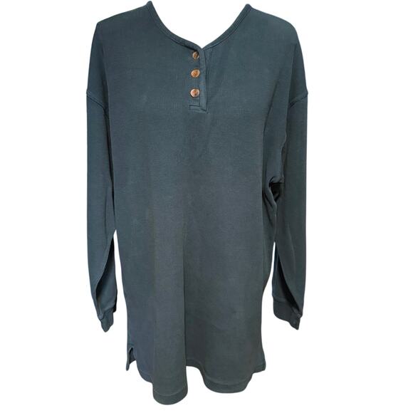 Vintage Eddie Bauer Size L Tall LT Thermal Henley Shirt Long Sleeved Green - Picture 1 of 4